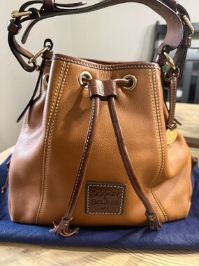 Dooney & Bourke Brown Pebbled Leather Drawstring Bucket Bag